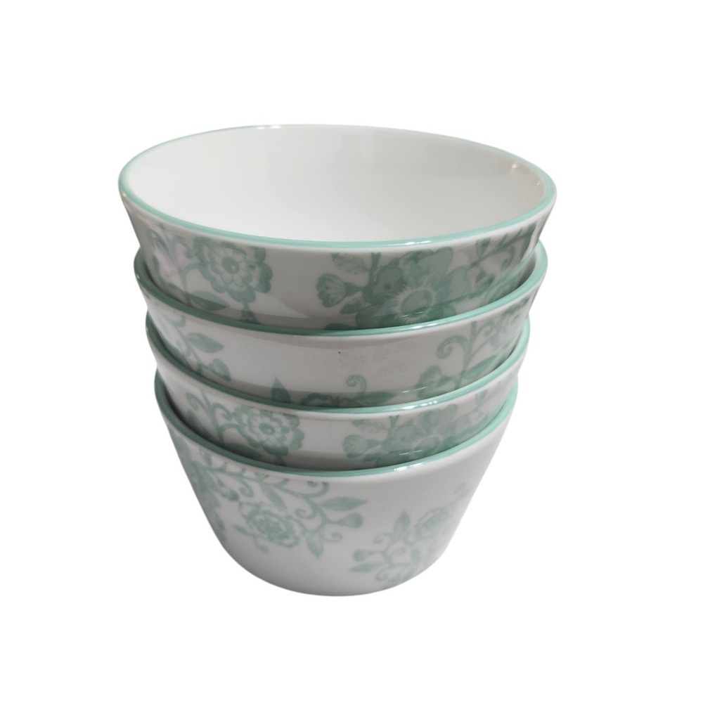 Claro by Godinger Fine Porcelain Green Floral Bowls Set of 4 Cereal Soup Mint